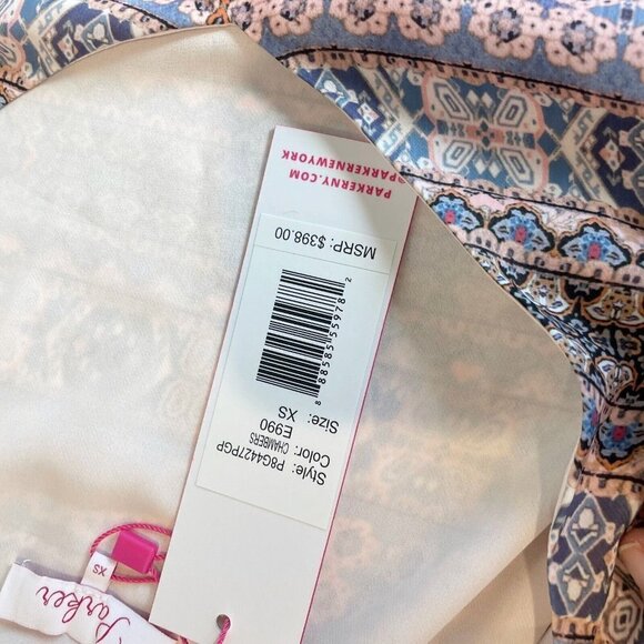 Parker Womens Cold Shoulder Shift Cocktail Mini Dress Multi XS Lined Printed NWT - Picture 6 of 11